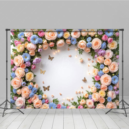 Lofaris Rose Blooming With Butterfly Wall Spring Backdrop