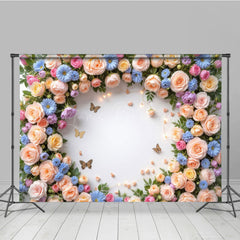 Lofaris Rose Blooming With Butterfly Wall Spring Backdrop