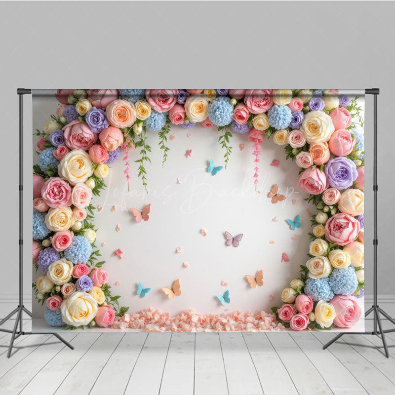 Lofaris Rose Garland Arch Butterfly On Wall Spring Backdrop