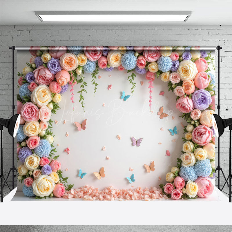 Lofaris Rose Garland Arch Butterfly On Wall Spring Backdrop