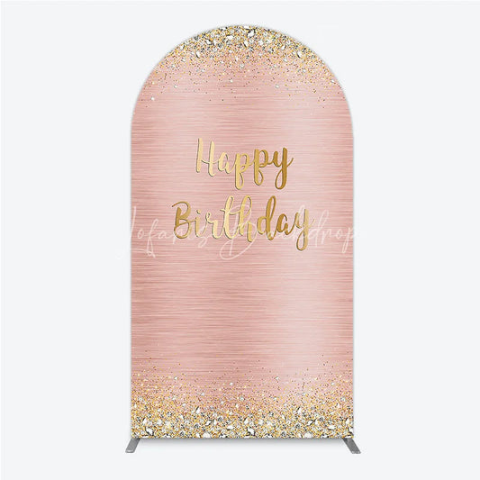 Lofaris Rose Gold and Glitter Happy Birthday Round Top Arch Backdrop Elegant Diamond Celebration Party Decor
