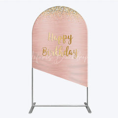 Lofaris Rose Gold and Glitter Happy Birthday Round Top Arch Backdrop Elegant Diamond Celebration Party Decor