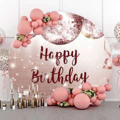 Lofaris Rose Gold Disco Ball Circle Happy Birthday Backdrop