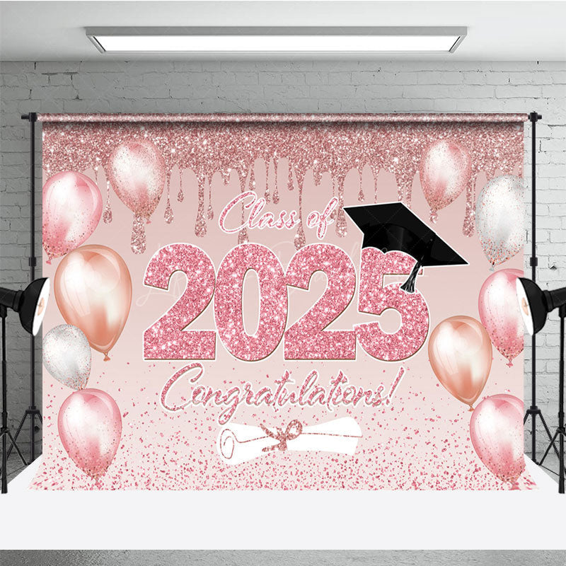 Lofaris Rose Gold Glitter Balloons Congrats Grad Backdrop
