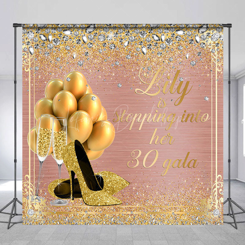 Lofaris Rose Gold Glitter Custom Name 30th Birthday Backdrop
