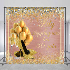 Lofaris Rose Gold Glitter Custom Name 30th Birthday Backdrop