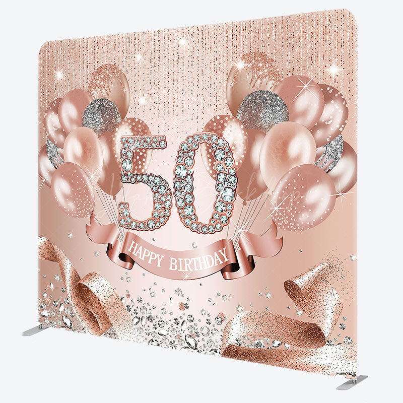 Lofaris Rose Gold Glitter Diamonds Birthday Square Backdrop