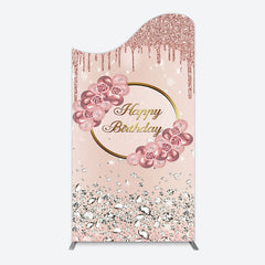 Lofaris Rose Gold Glitter Floral Happy Birthday Arch Backdrop