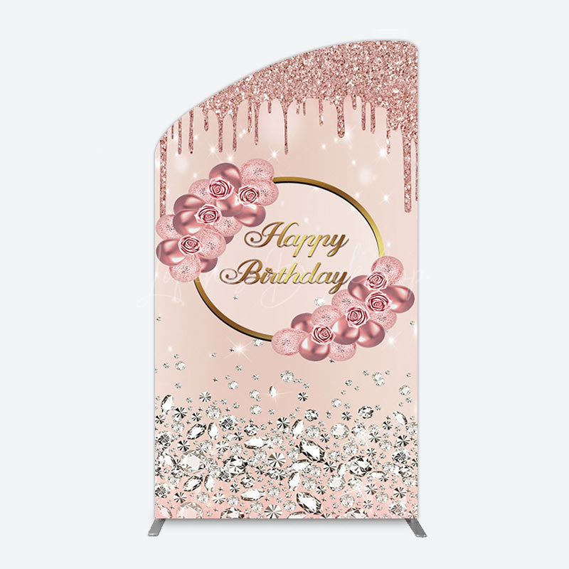 Lofaris Rose Gold Glitter Floral Happy Birthday Arch Backdrop