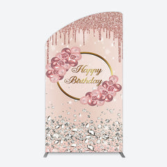 Lofaris Rose Gold Glitter Floral Happy Birthday Arch Backdrop