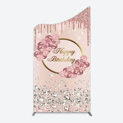Lofaris Rose Gold Glitter Floral Happy Birthday Arch Backdrop