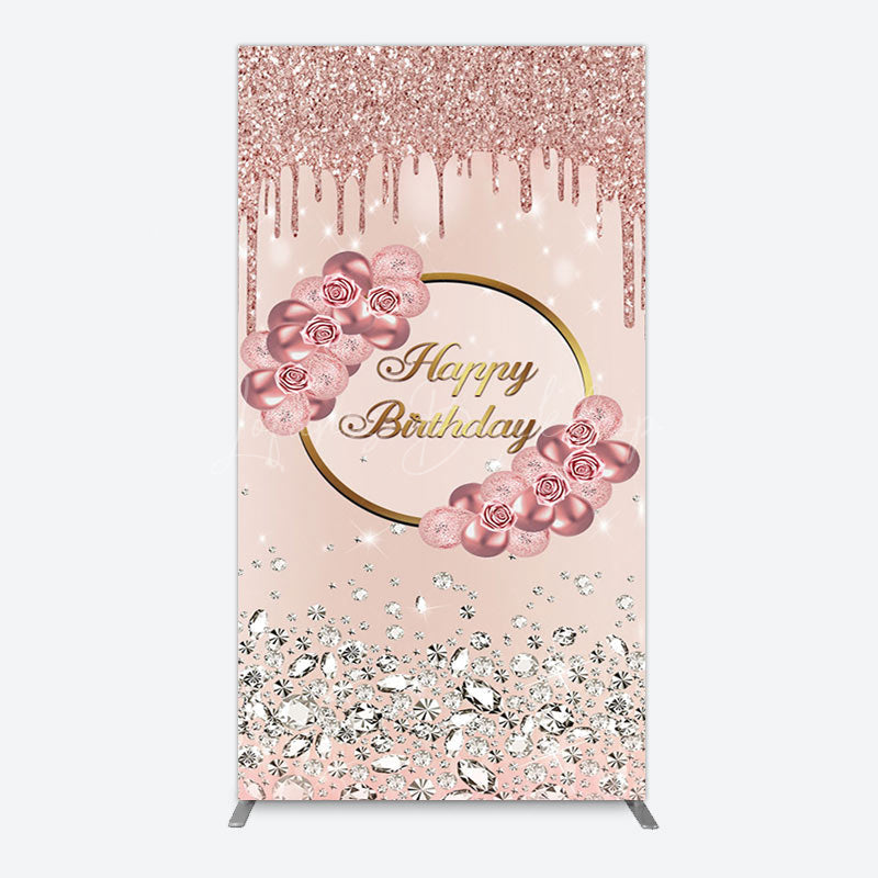 Lofaris Rose Gold Glitter Floral Happy Birthday Arch Backdrop
