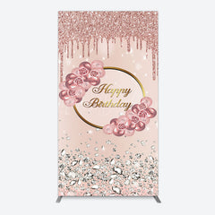 Lofaris Rose Gold Glitter Floral Happy Birthday Arch Backdrop
