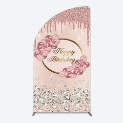 Lofaris Rose Gold Glitter Floral Happy Birthday Arch Backdrop