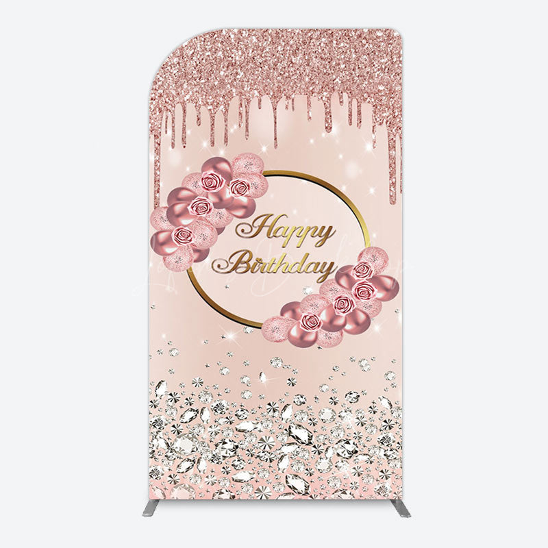 Lofaris Rose Gold Glitter Floral Happy Birthday Arch Backdrop
