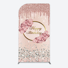 Lofaris Rose Gold Glitter Floral Happy Birthday Arch Backdrop