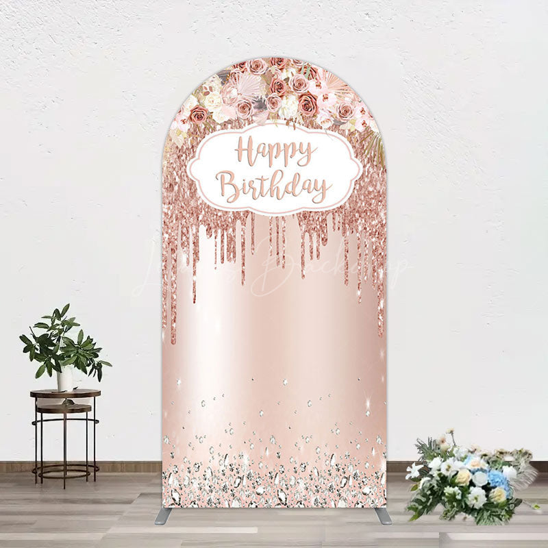 Lofaris Rose Gold Glitter Flowers Birthday Arch Backdrop