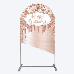 Lofaris Rose Gold Glitter Flowers Birthday Arch Backdrop