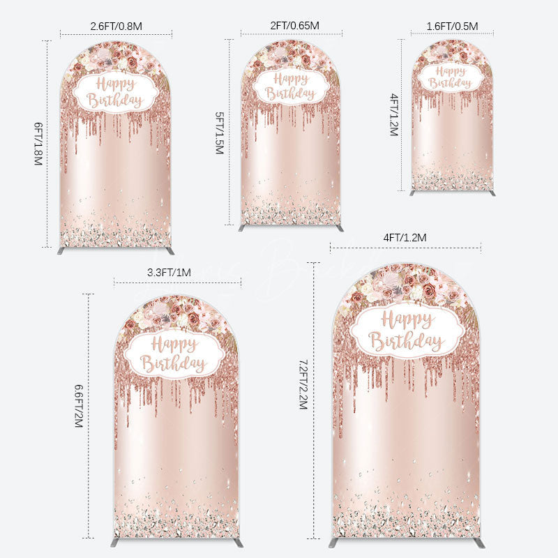 Lofaris Rose Gold Glitter Flowers Birthday Arch Backdrop