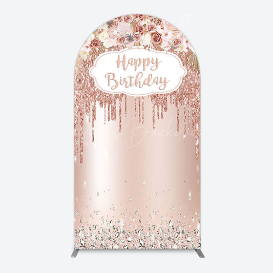 Lofaris Rose Gold Glitter Flowers Birthday Arch Backdrop