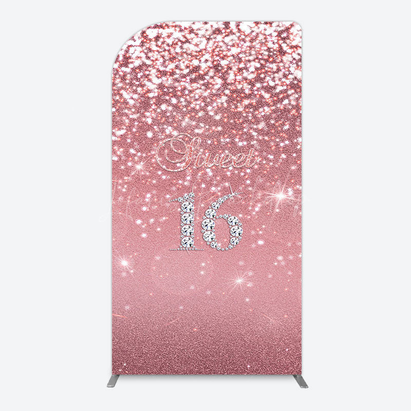 Lofaris Rose Gold Glitter Sweet 16 Birthday Arch Backdrop