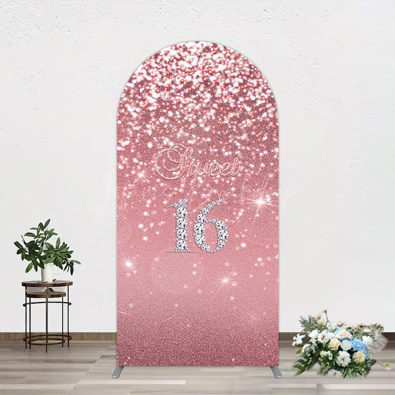 Lofaris Rose Gold Glitter Sweet 16 Birthday Arch Backdrop