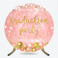 Lofaris Rose Gold Graduation Party Round Backdrop Glitter Balloons and Lights Celebration Decor