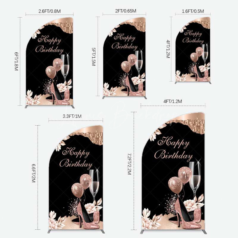 Lofaris Rose Gold High Heels Happy Birthday Half Moon Arch Backdrop