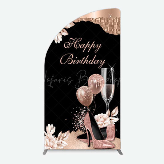 Lofaris Rose Gold High Heels Happy Birthday Half Moon Arch Backdrop