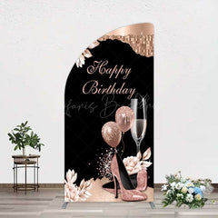 Lofaris Rose Gold High Heels Happy Birthday Half Moon Arch Backdrop