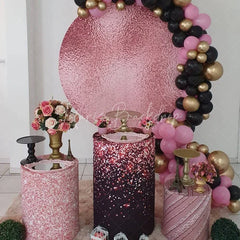 Lofaris Rose Gold Metallic Foil Texture Round Backdrop Kit Elegant Pink Glitter for Birthday Wedding or Bachelorette