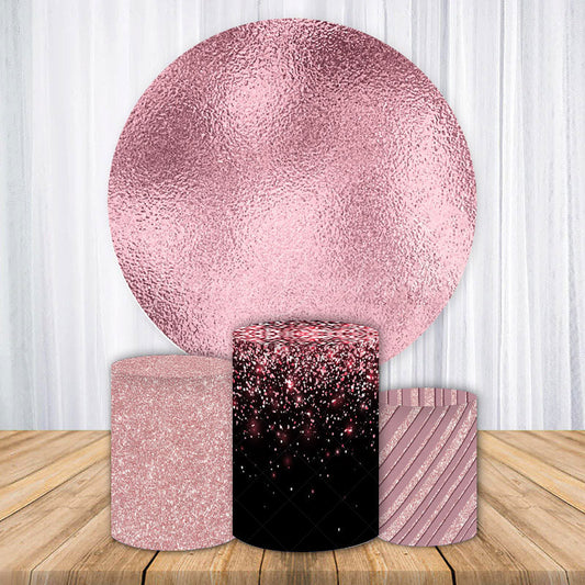 Lofaris Rose Gold Metallic Foil Texture Round Backdrop Kit Elegant Pink Glitter for Birthday Wedding or Bachelorette