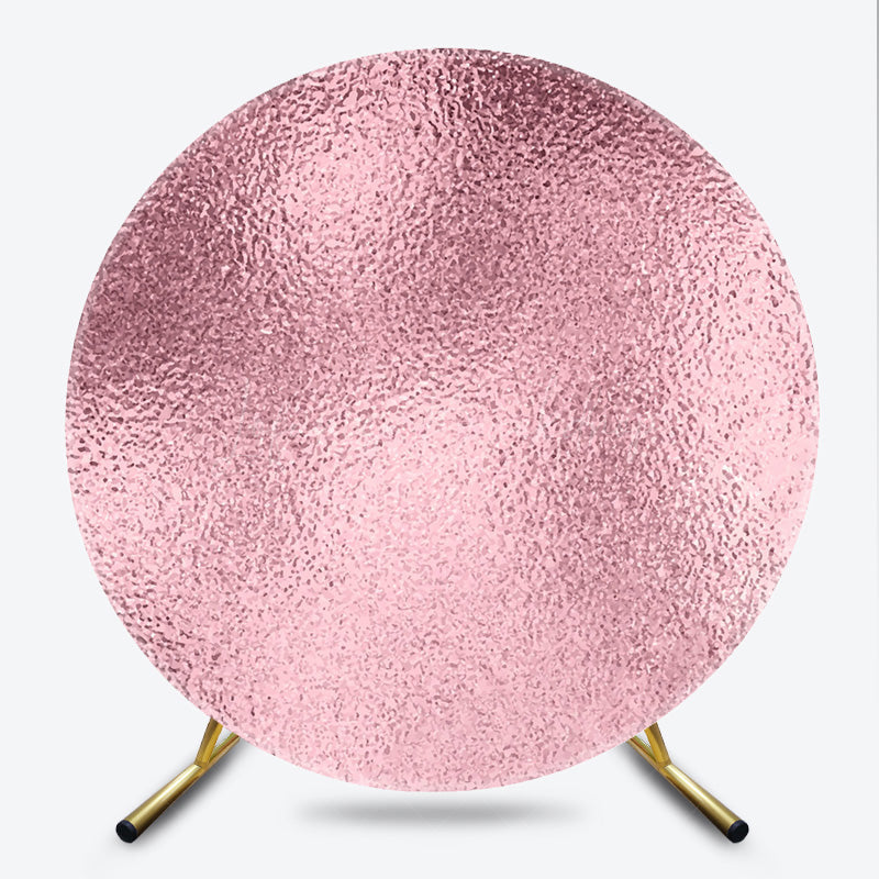 Lofaris Rose Gold Metallic Foil Texture Round Backdrop Kit Elegant Pink Glitter for Birthday Wedding or Bachelorette
