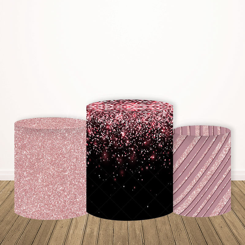 Lofaris Rose Gold Metallic Foil Texture Round Backdrop Kit Elegant Pink Glitter for Birthday Wedding or Bachelorette