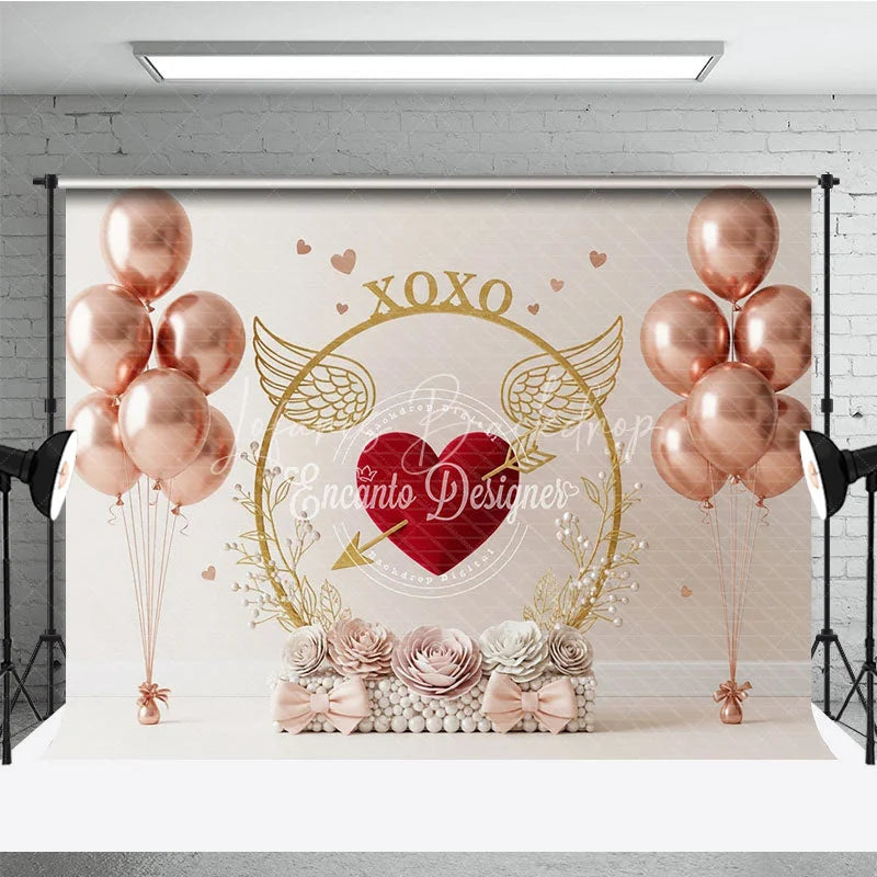 Lofaris Rose Gold Valentine Day Backdrop XOXO Heart Arrow Balloons Floral Background Sweet Love Theme Photography Banner