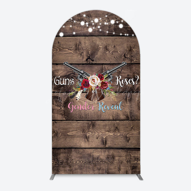 Lofaris Rose Guns Wooden Gender Reveal Arch Backdrop