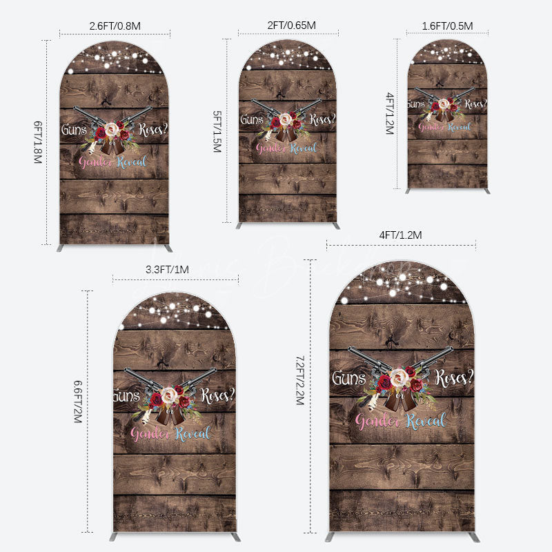 Lofaris Rose Guns Wooden Gender Reveal Arch Backdrop