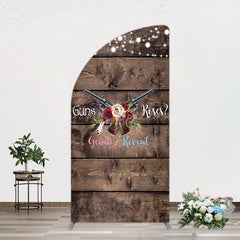Lofaris Rose Guns Wooden Gender Reveal Half Moon Arch Backdrop