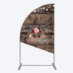 Lofaris Rose Guns Wooden Gender Reveal Half Moon Arch Backdrop