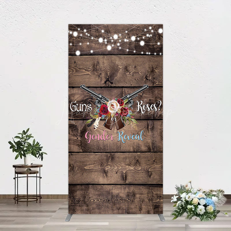 Lofaris Rose Guns Wooden Gender Reveal Rectangle Backdrop