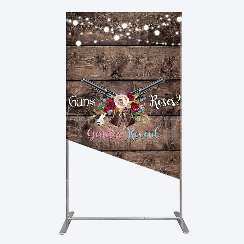 Lofaris Rose Guns Wooden Gender Reveal Rectangle Backdrop