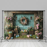 Lofaris Rose Wreath Blue Retro Wood Wall Eggs Easter Backdrop