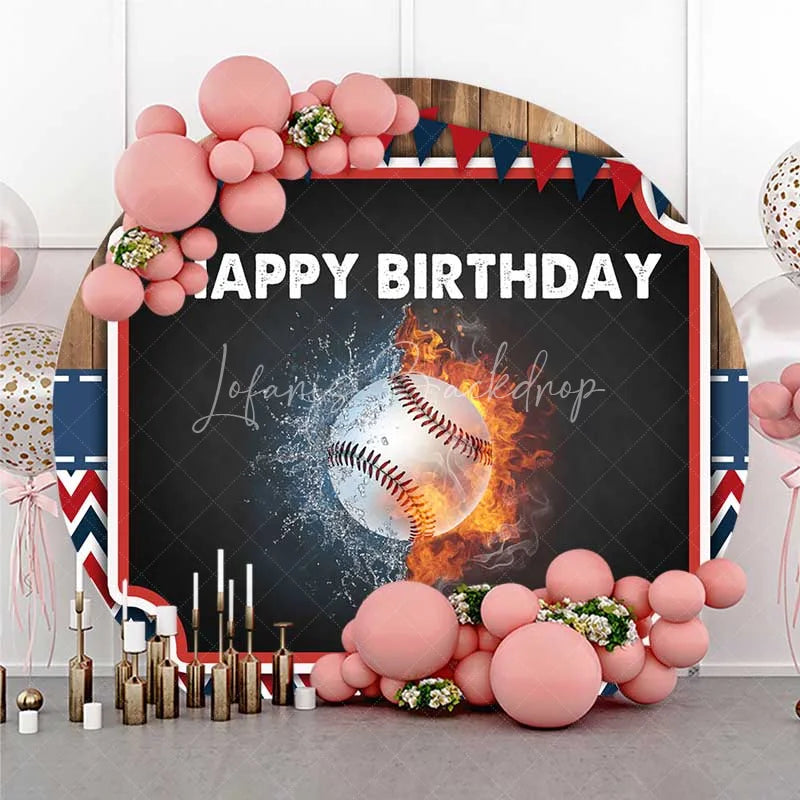 Lofaris Round Backdrop Baseball Happy Birthday Fire and Water Splash Sports Circle Cover