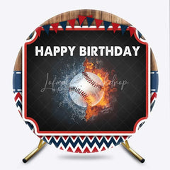 Lofaris Round Backdrop Baseball Happy Birthday Fire and Water Splash Sports Circle Cover