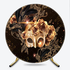 Lofaris Round Backdrop Black and Gold Masquerade Mask Vintage Roses Paisley Circle Cover