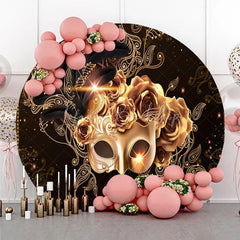 Lofaris Round Backdrop Black and Gold Masquerade Mask Vintage Roses Paisley Circle Cover