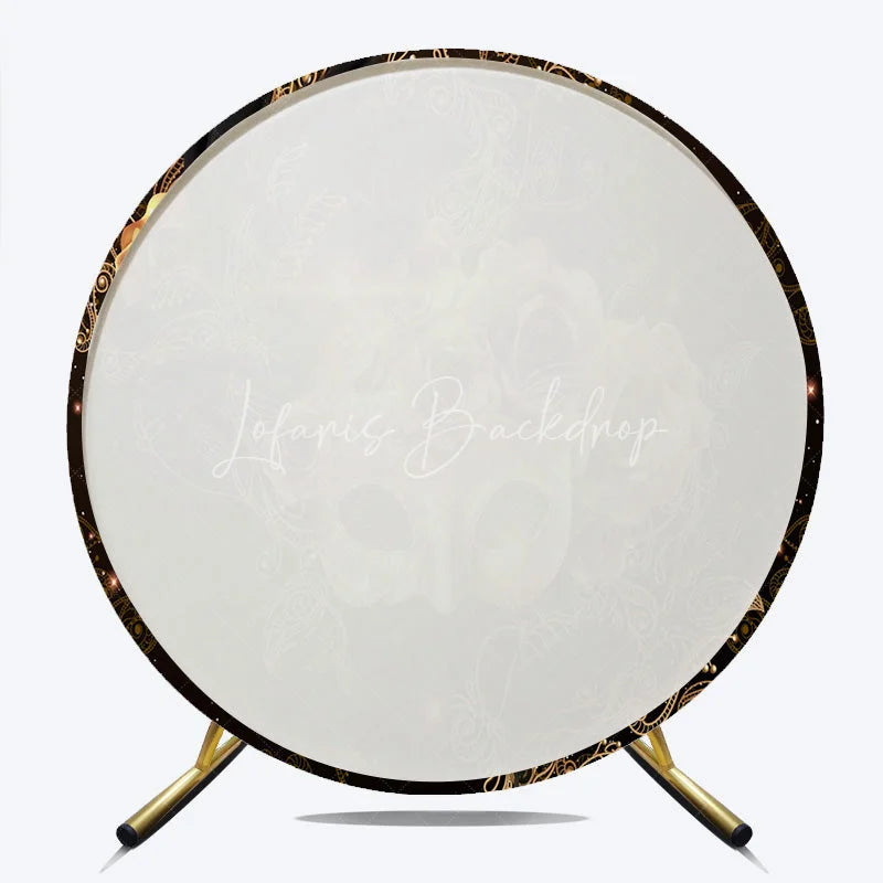 Lofaris Round Backdrop Black and Gold Masquerade Mask Vintage Roses Paisley Circle Cover