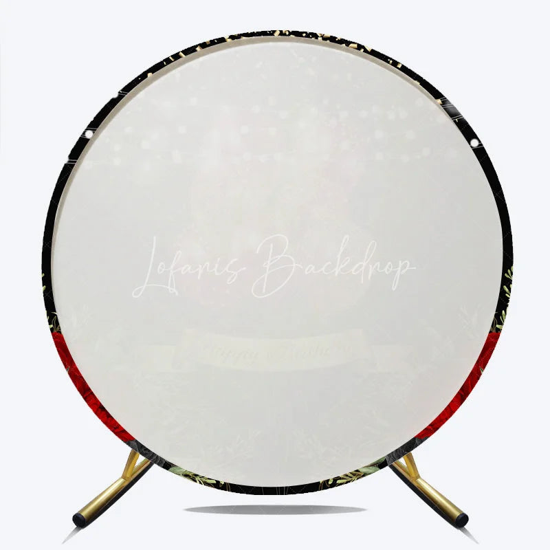 Lofaris Round Backdrop Black and Red Balloons Happy Birthday Roses Floral Circle Cover