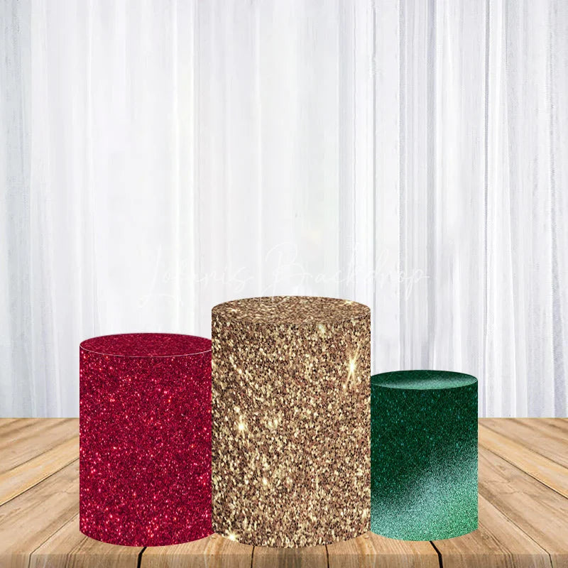 Lofaris Round Backdrop Boas Festas Red Satin Cover Gold Bells and Bow Circle Background Christmas Party Decoration