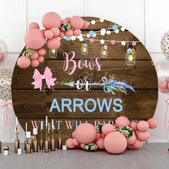 Lofaris Round Backdrop Bows or Arrows Rustic Wood and Mason Jars Gender Reveal Background What Will Baby Be Decor